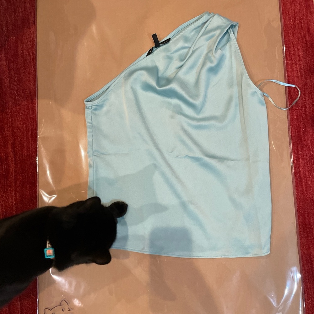 White House Black Market Light Blue One-Shoulder Blouse